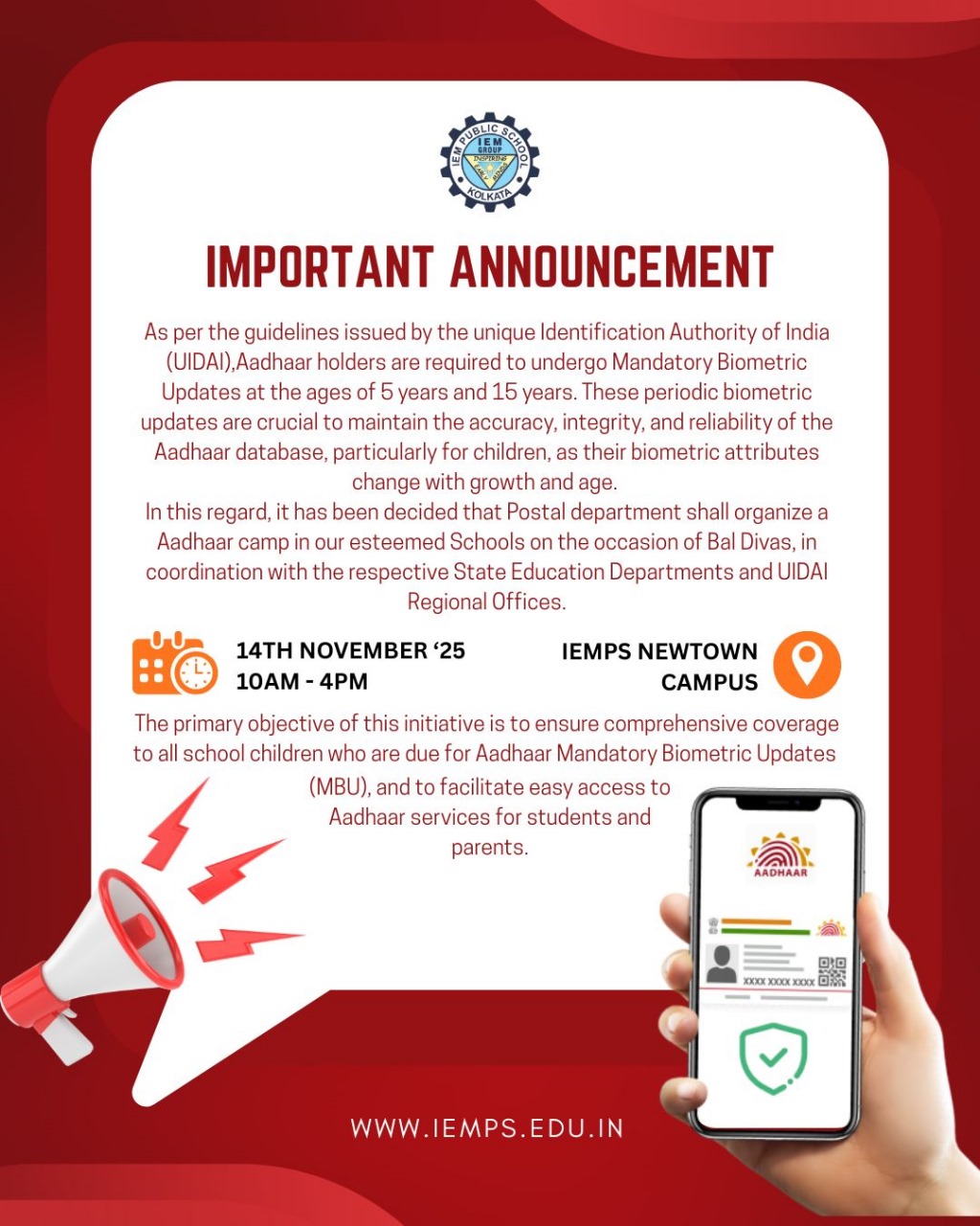 Mandatory biometric update at the age of 5 to 15 years